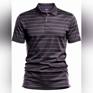 Izod Eggplant Purple Men's Polo Shirt - Dark Gray Stripes Size L